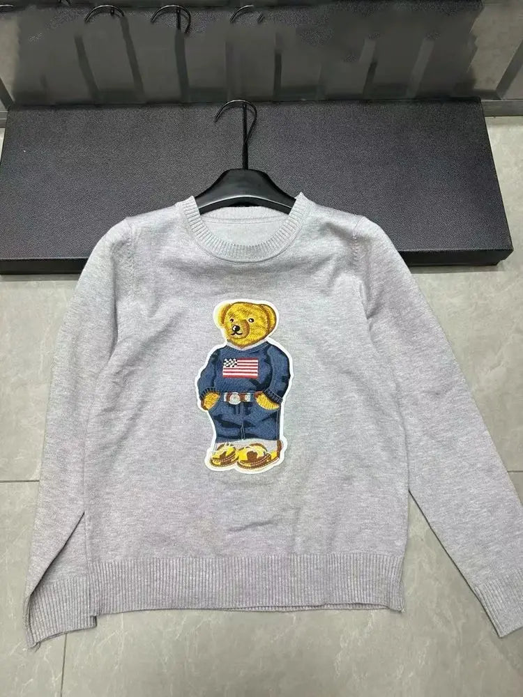 High Street Luxury French Ladies Embroidery Bear Knitted Pullover Sweater For Women Fashion Casual Knitwear Tops Pull Femme