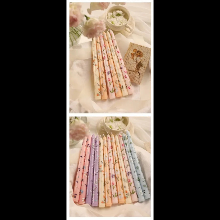 2pcs/Box 9.85in Taper Scented Candles Romantic Hand Painted Rose Long Candle For Home Decoration Candle Wedding Decoration