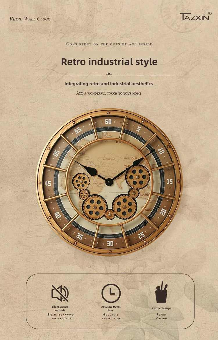 46cm Tianji Star Retro Rotating Gear Wall Clock Home Decorative Wall Clock Stylish Silent Scanning Movement Quartz Wall Clocks