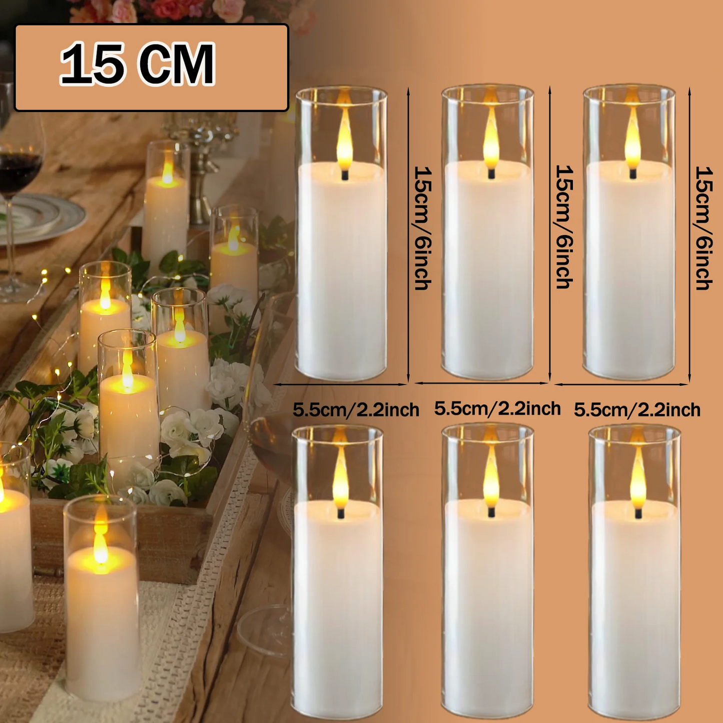 6-90PCS Acrylic Cup Led Candles Wedding Flickering Flameless Candles Battery Operated Artificial Candle Concert Activities Decor