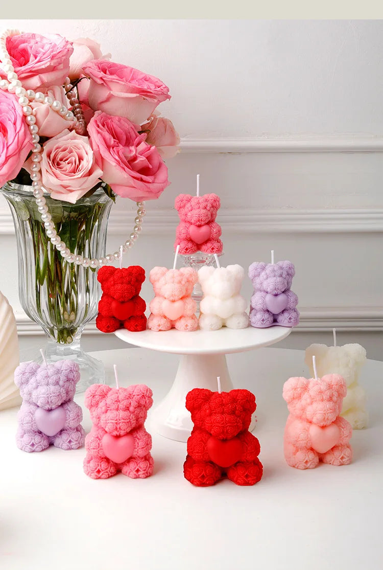 Rose Bear Scented Candles - Cute Decorations & Handmade Gifts for Women / Friends, Ideal for Wedding Souvenirs,  Valentine's Day