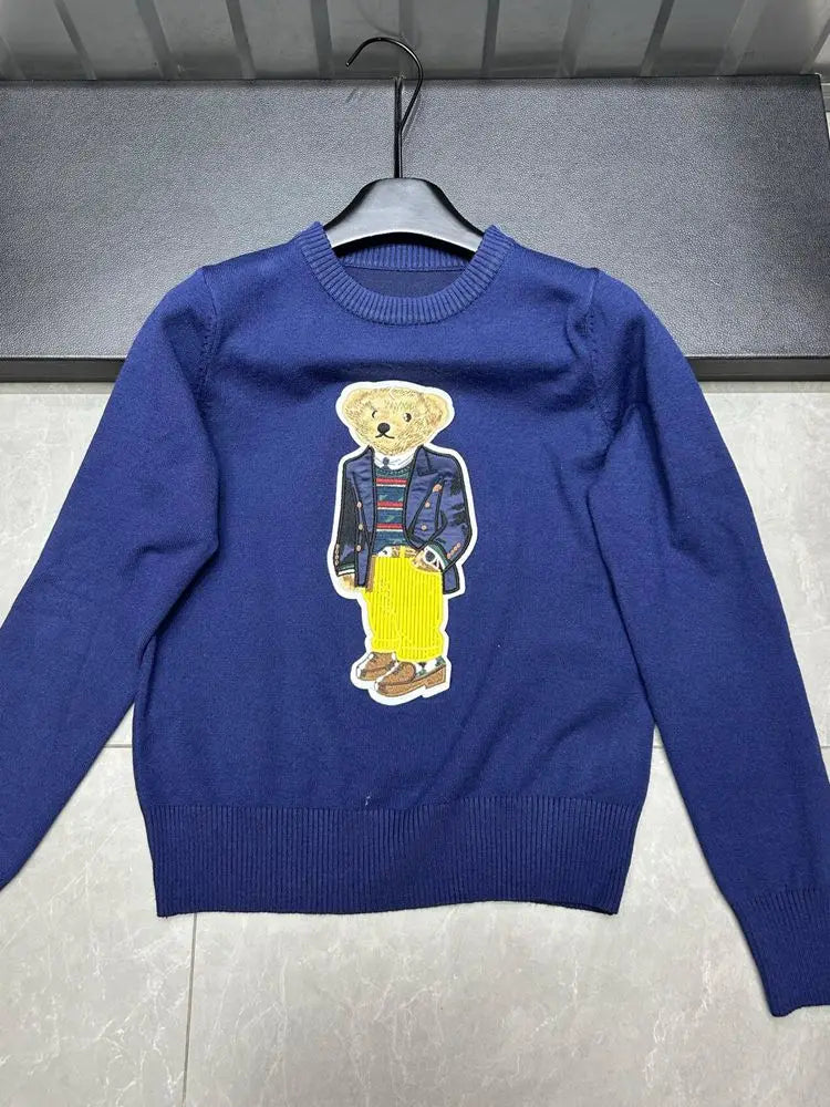 High Street Luxury French Ladies Embroidery Bear Knitted Pullover Sweater For Women Fashion Casual Knitwear Tops Pull Femme