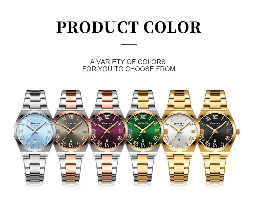 CURREN Fashionable Quartz Watches for Women Roman Numerals Simple Elegant Stainless Steel Braclete Ladies Wristwatch