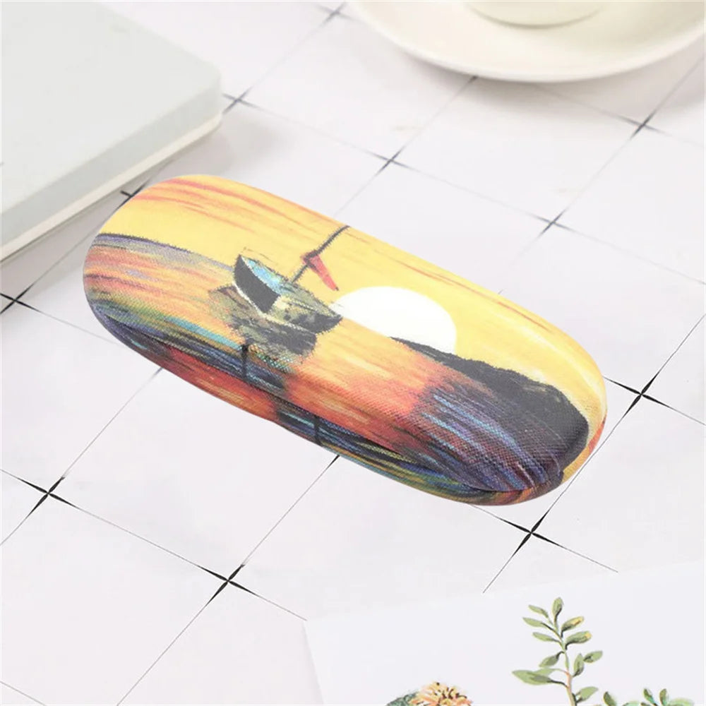 Fashion Oil Painting Glasses Case Box Hard Leather Reading Glasses Box Van Gogh Art Retro Floral Print Eyewear Protector Holder