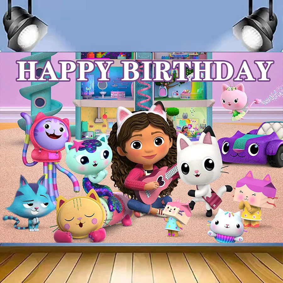 Disney Gabby Dollhouse Birthday Party Decoration Balloon Napkins Children's Disposable Tableware Theme Party Supplies Kids Gifts
