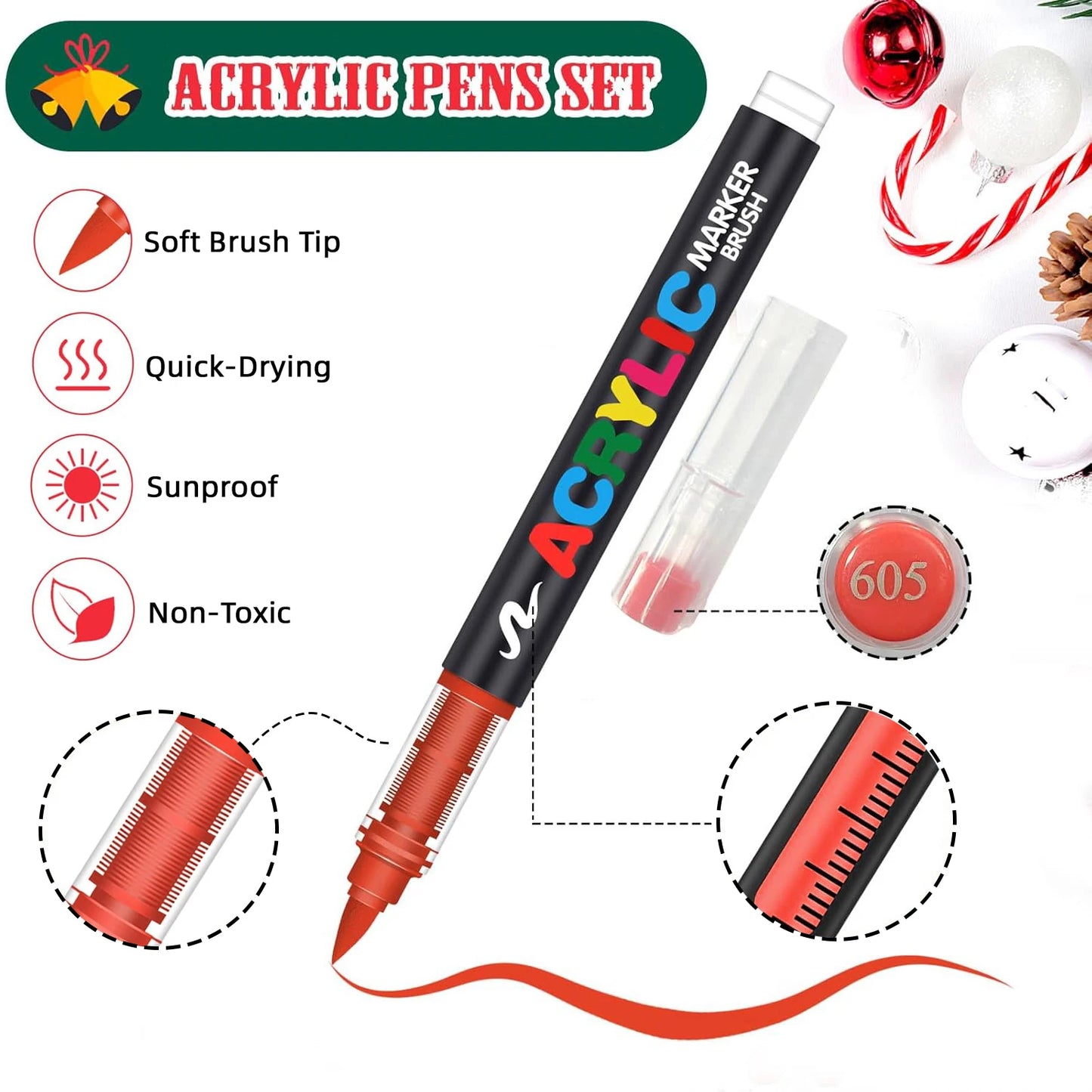 12-288 Colors Flexible Brush Acrylic Markers Set for Rock Wood Canvas Glass Stone DIY Crafts Painting Art Supplies