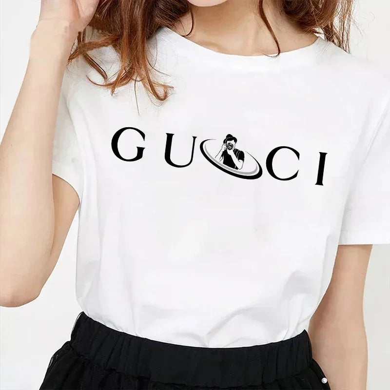 High Quality Women's T Shirt Letter Printed Daily Blouse Tops Summer Classic Style Short Sleeve Female Harajuku Y2K Tee