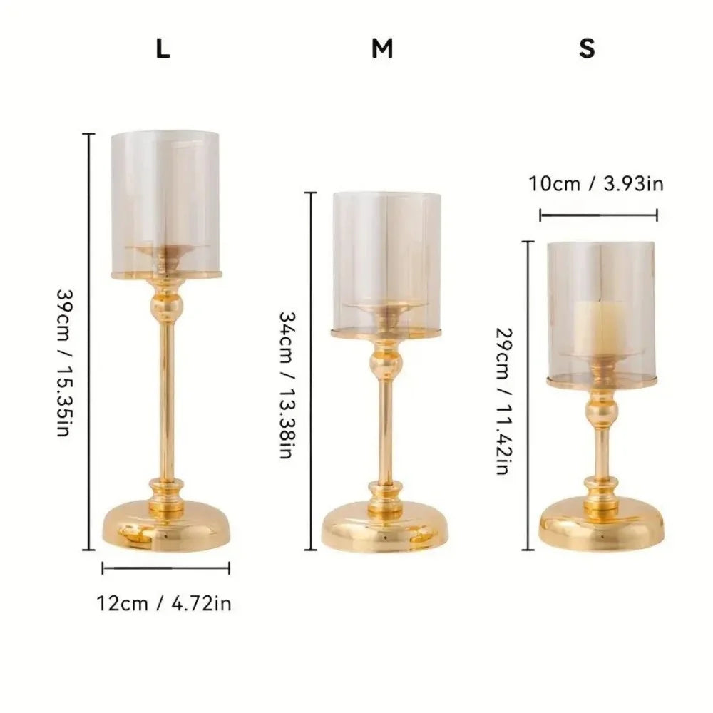 Glass Pillar Candle Holder Set Golden Silver Decorative Candlestick for Wedding Party Table Festival Decor 2026 New Fashion