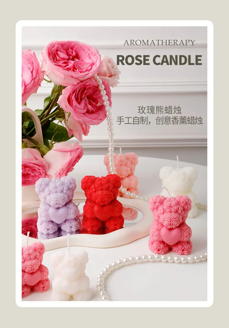 Rose Bear Scented Candles - Cute Decorations & Handmade Gifts for Women / Friends, Ideal for Wedding Souvenirs,  Valentine's Day