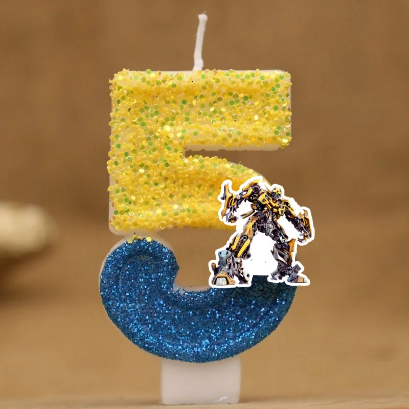 Transform Car Robot Digital Candle Number 0-9 Kid Halloween Birthday Cake Decoration Supplies Cartoon Party Accessories Supplies