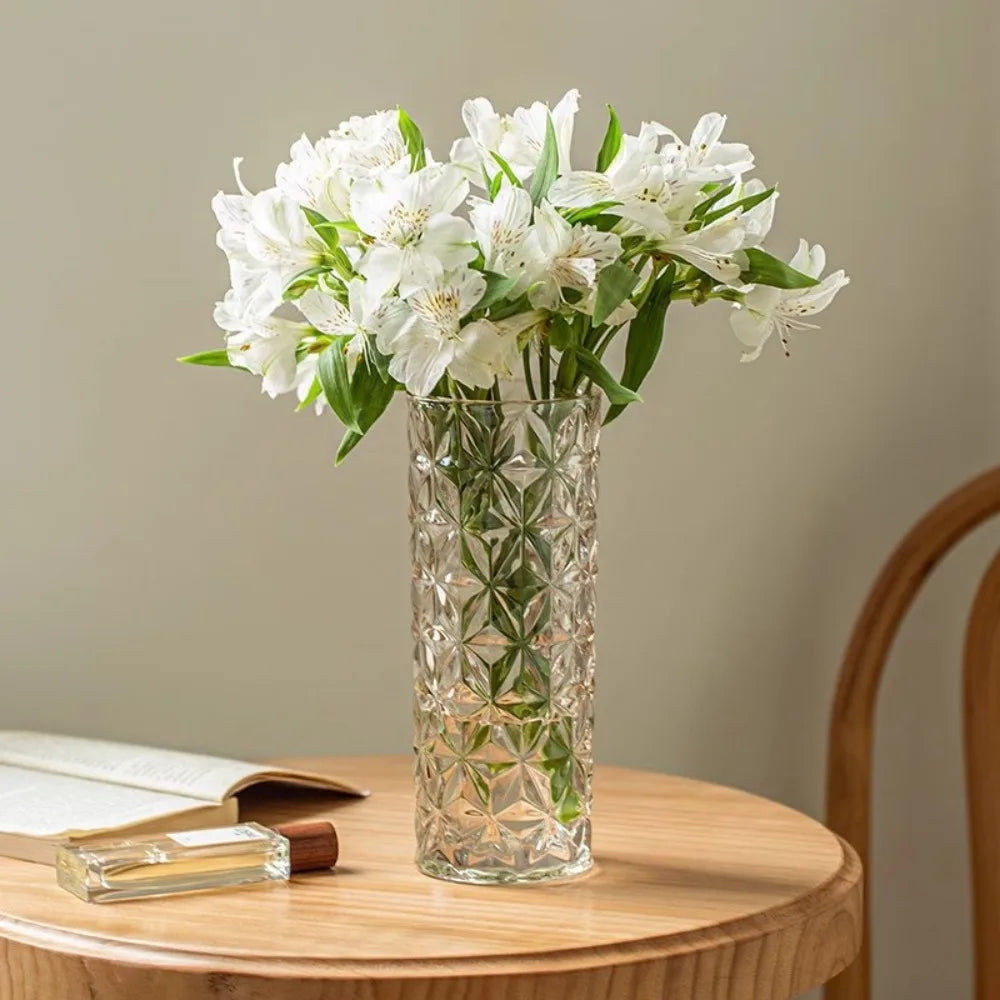 Transparent Hydroponic Glass Vase Glacier Pattern Elegant Home Decor Vase Modern Living Room Flower Arrangements Decor