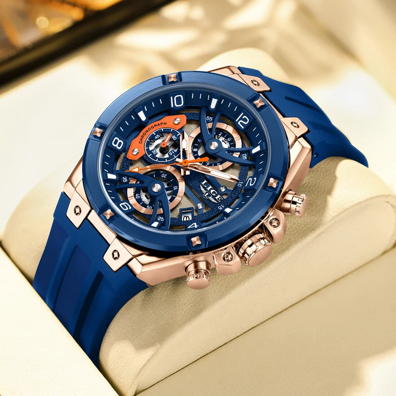 LIGE Luxury Military Men Watch Waterproof Luminous Date Sport Man Wristwatch Chronograph Silicone Strap Quartz Men's Watches