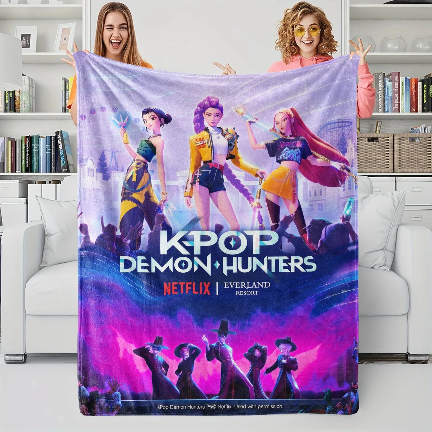 1pcs Cute Huntrix Cat K Pop Flannel Blanket Cozy Throw For Girls Bedroom Holiday Use