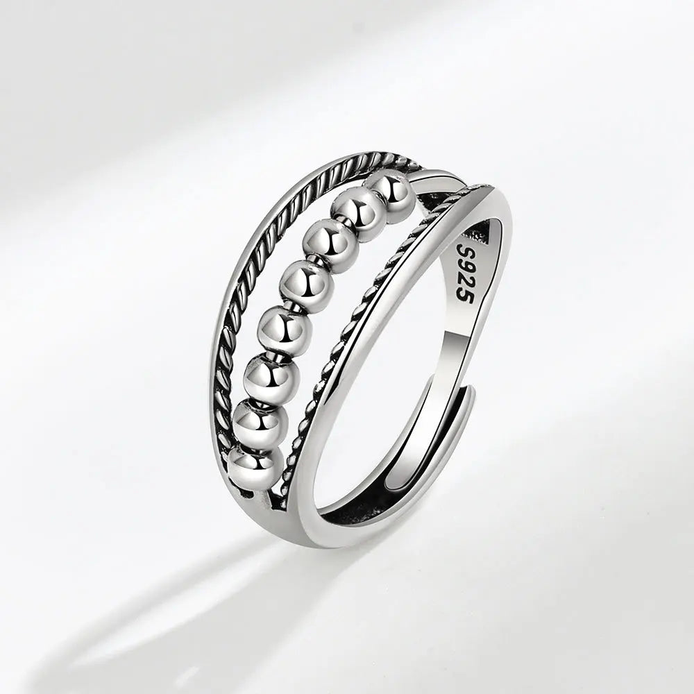 Vintage Round Beads Rotating Anti Stress Ring For Women Twisted Fidget Metal Spinner Anxiety Relief Spinning Ring Bague Femme