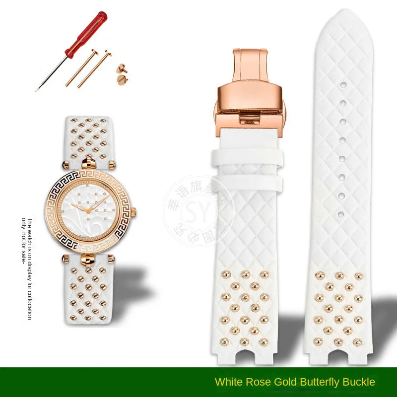 Shenyu Watchband with u-shaped interface For VERSACE Vanitas micro Leather strap Replace watch bracelet female Watch Accessories