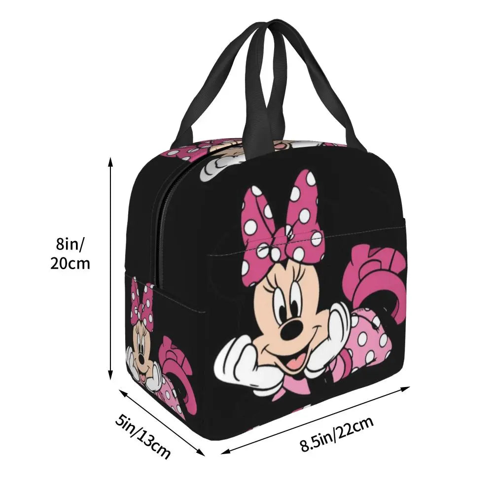 Custom Mickey Pink Minnie Mouse Lunch Bag Women Creative Design Cooler Warm Insulated Lunch Box for Kids School
