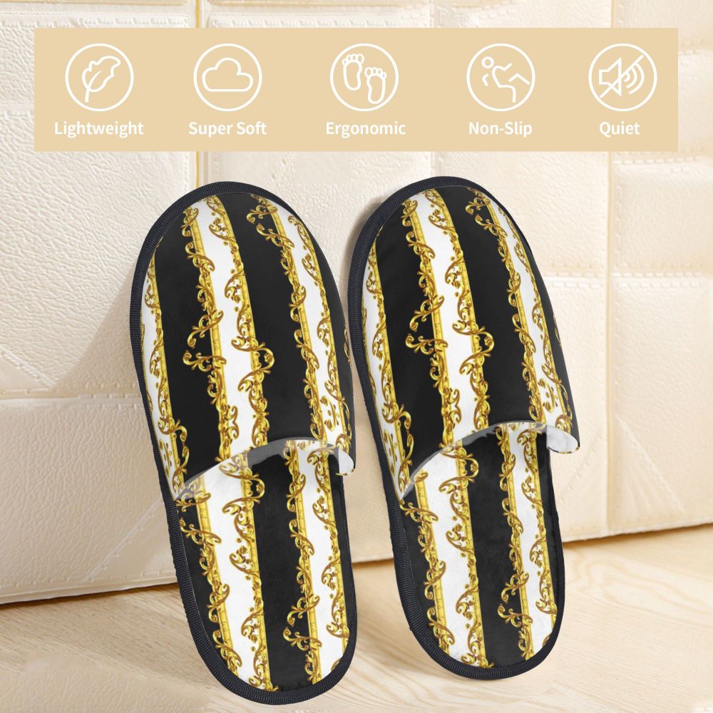 Custom Vintage Baroque Prints Greek Ornament Golden Meander Meandros Soft Scuff Memory Foam Slippers Women Hotel House Shoes