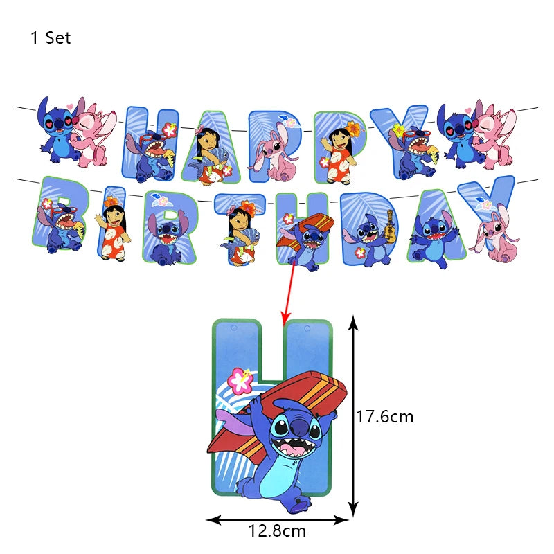 New Stitch Birthday Party Decoration Foil Latex Balloon With Pattern For Kids Event Supplies Disposable Tableware Plate Backdrop