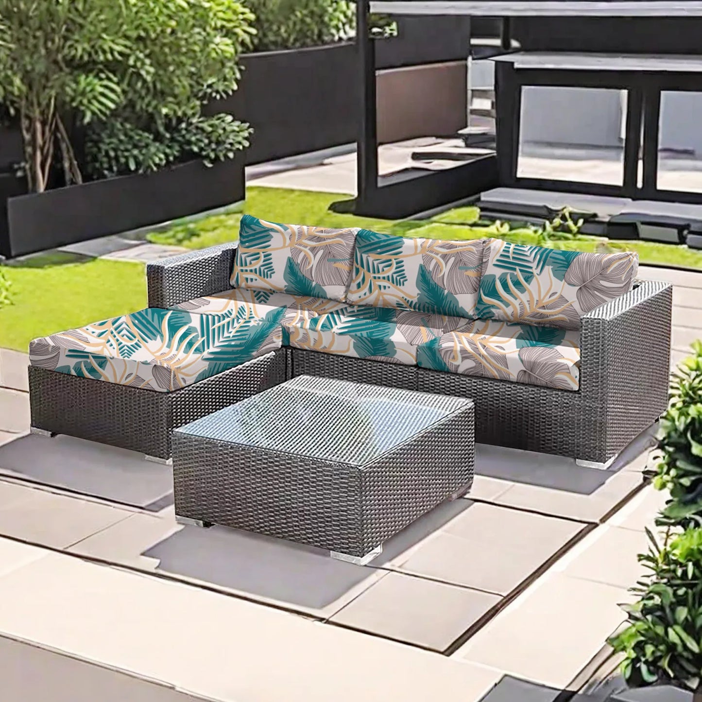 Printed Sofa Cushion Cover Outdoor Garden Villa Patio Sun Protection Weather Resistant Leisure Seat Cover Courtyard Furniture
