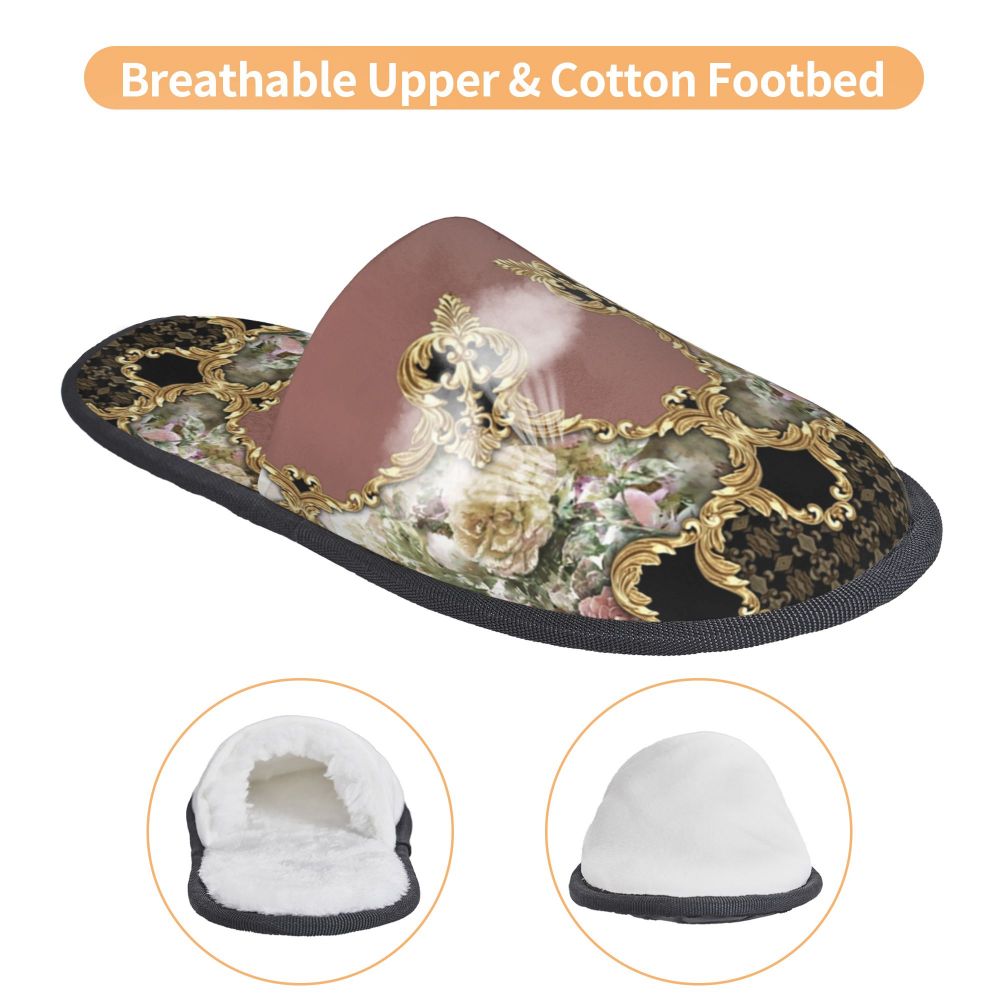 Custom Vintage Baroque Prints Greek Ornament Golden Meander Meandros Soft Scuff Memory Foam Slippers Women Hotel House Shoes