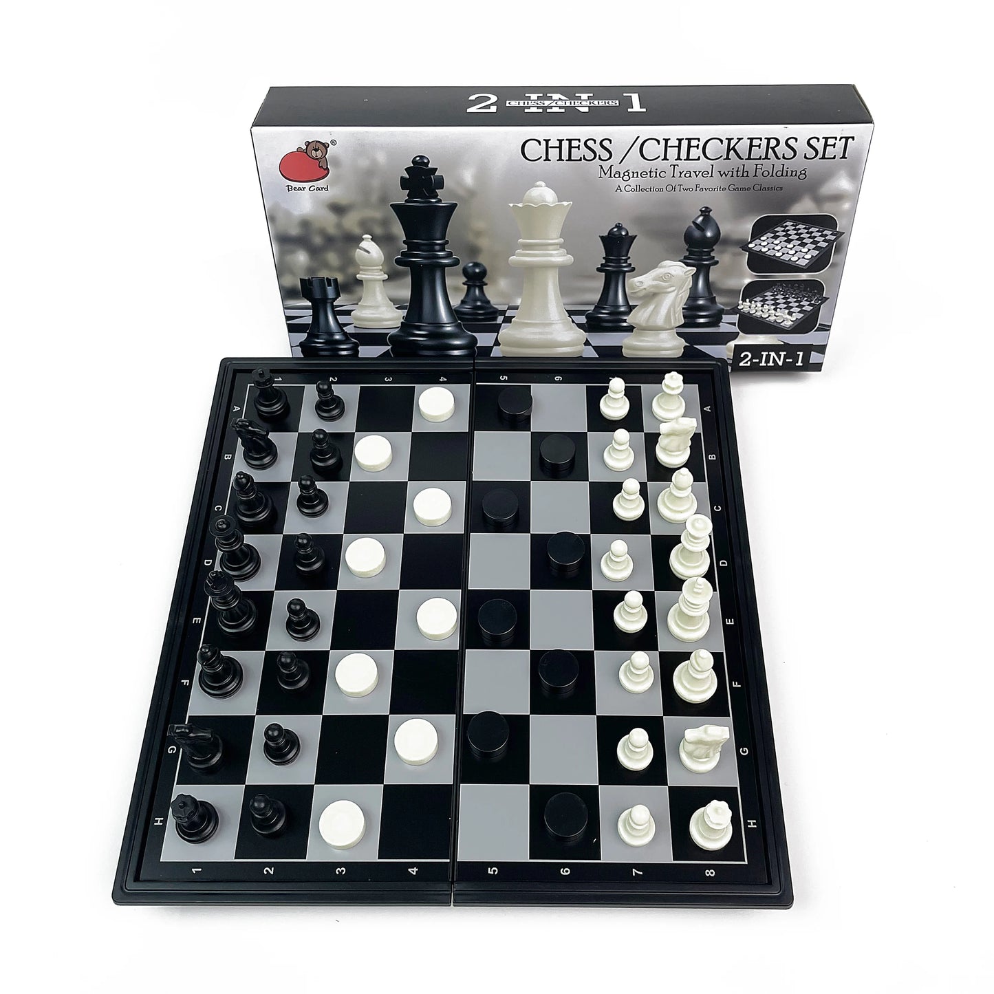 2 in 1 Foldable Magnetic Chess and Checkers Board Game Portable Plastic Chessboard Tabletop Travel Outdoor Game Set
