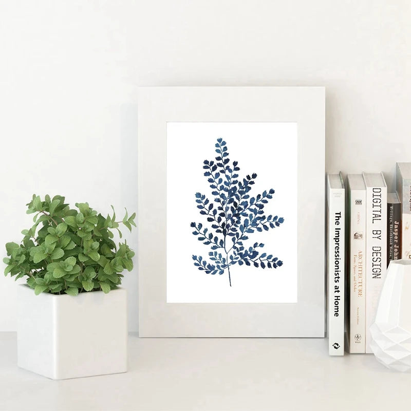 Pressed Blue Wild Flowers Wall Art Canvas Painting Hampton Style Posters Botanical Prints Blue and White Pictures Home Decor