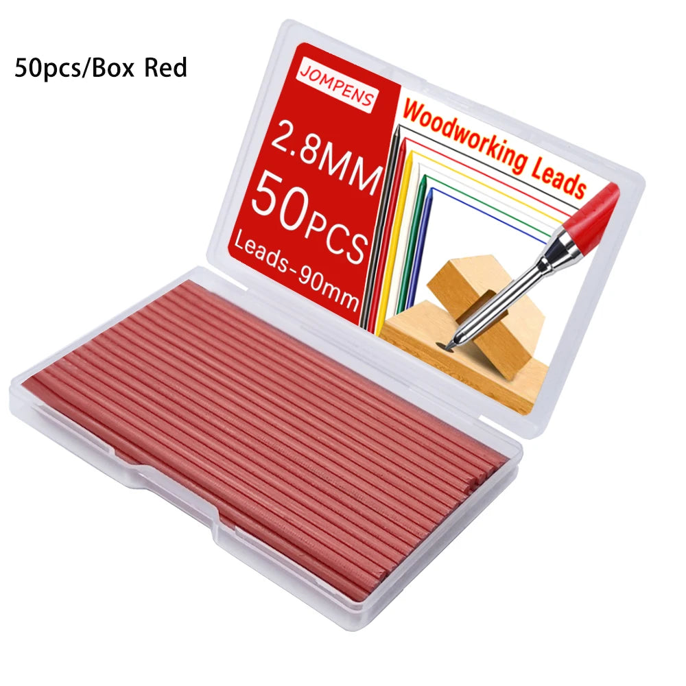 50Pcs/100Pcs Large Capacity 2B Woodworking Lead Core Black Yellow Red 2.8mm Automatic Pencil Lead Deep Hole Marked Lead Core