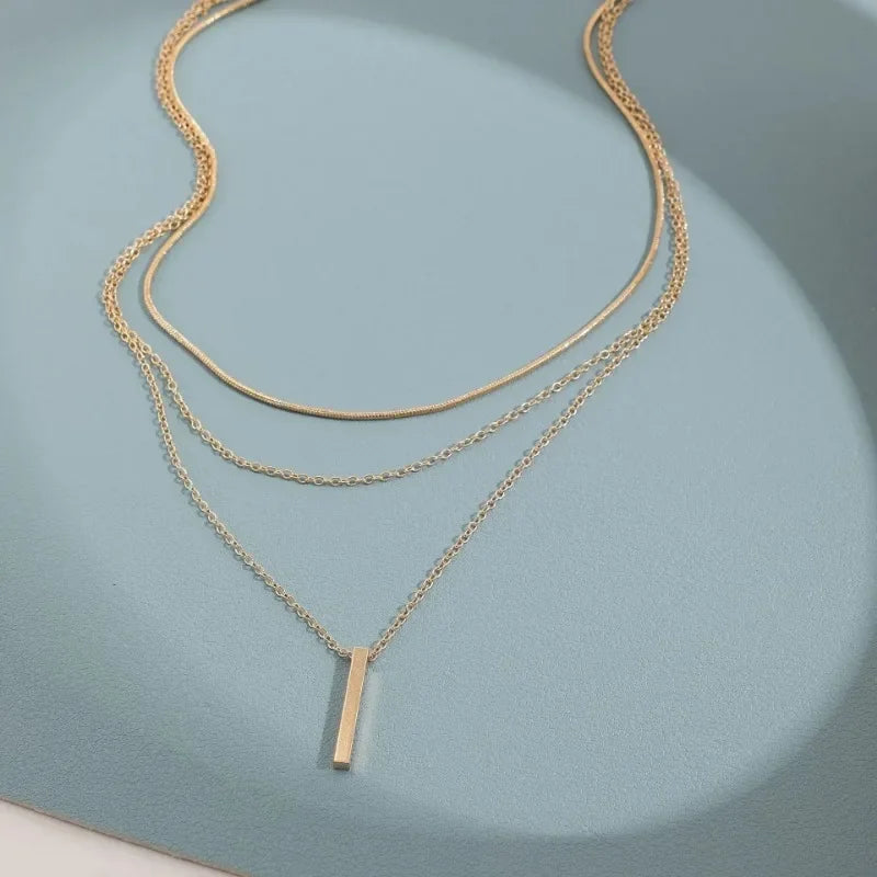 925 Sterling Silver Three-Layer Stacking Necklace Women Simple Strip Pendant Waterproof Hypoallergenic Collarbone Chain Jewelry