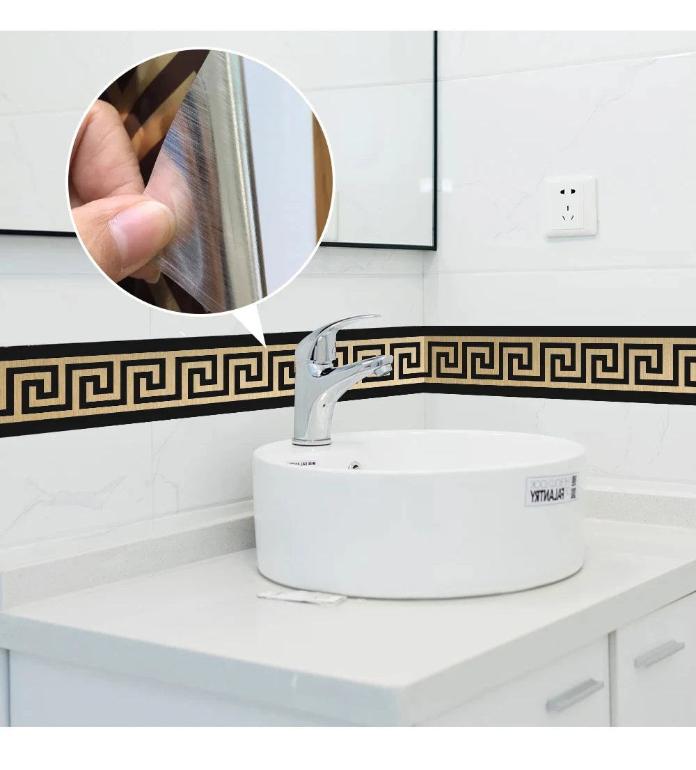 10*200cm Original Design Geometric Pattern DIY Self -Adhesive PVC Border Waist Line Waterproof Wall Stickers for Home Decors