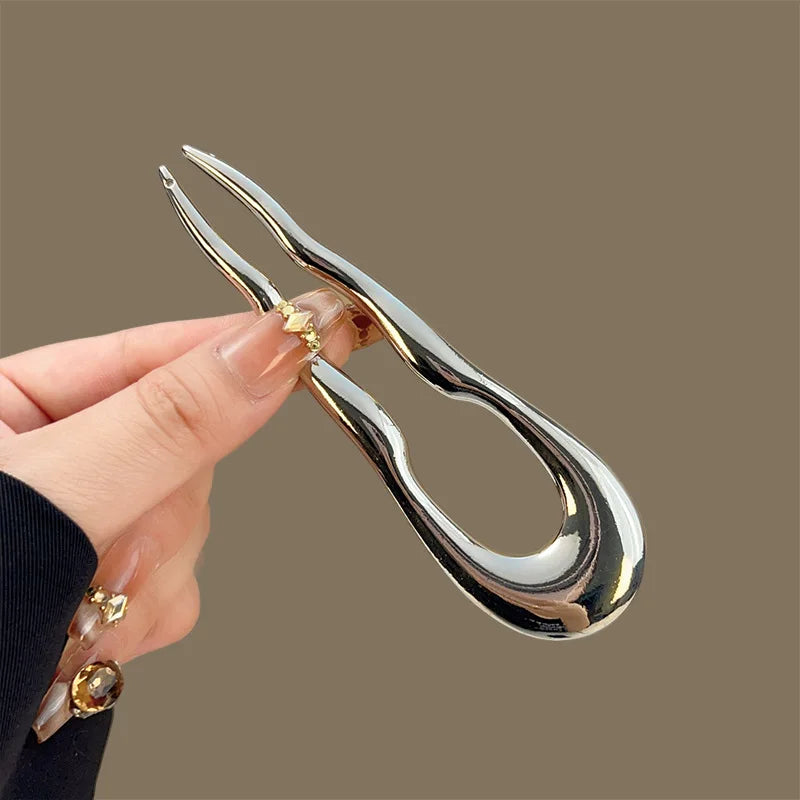 Vintage Metal U-Shaped Hair Fork Fashion Geometric Irregular Alloy Hairpin Clips Headwear Women Girls Simple Hair Sticks Gifts