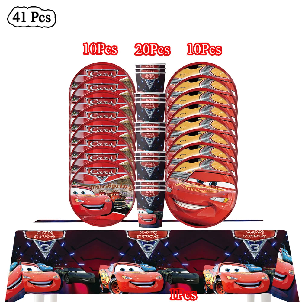 Disney Cars Birthday Decoration, Cartoon, Lightning Mcqueen, Paper Plates, Napkins, Cups, Balloon, Event Supplies, Baby Shower