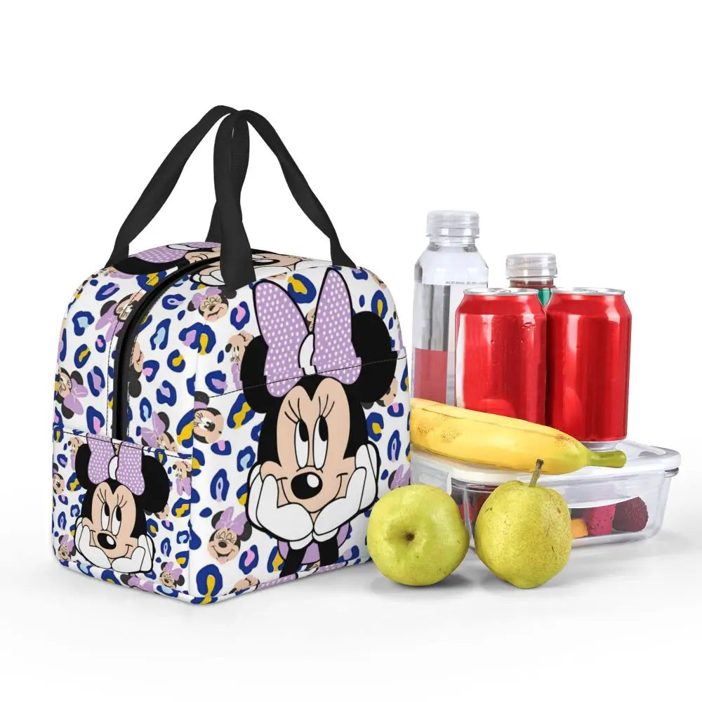 Custom Mickey Pink Minnie Mouse Lunch Bag Women Creative Design Cooler Warm Insulated Lunch Box for Kids School