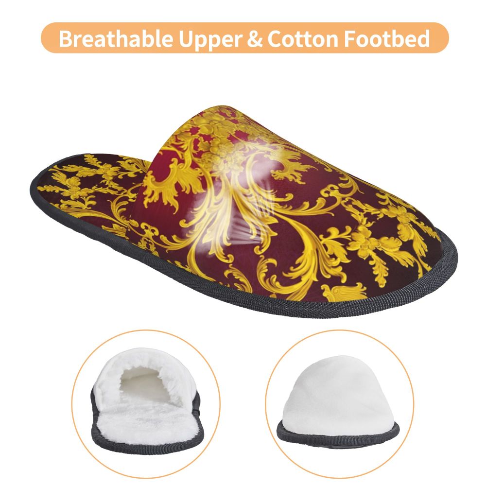 Custom Vintage Baroque Prints Greek Ornament Golden Meander Meandros Soft Scuff Memory Foam Slippers Women Hotel House Shoes