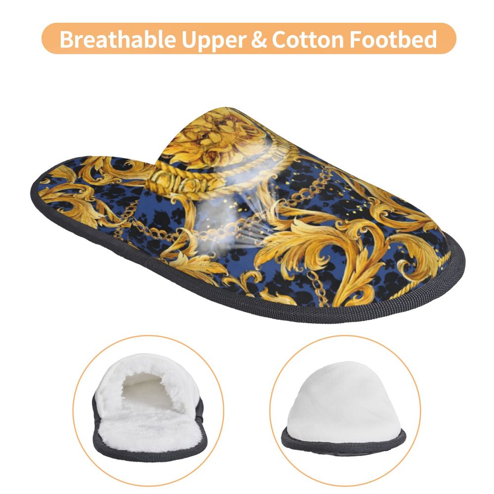 Custom Vintage Baroque Prints Greek Ornament Golden Meander Meandros Soft Scuff Memory Foam Slippers Women Hotel House Shoes