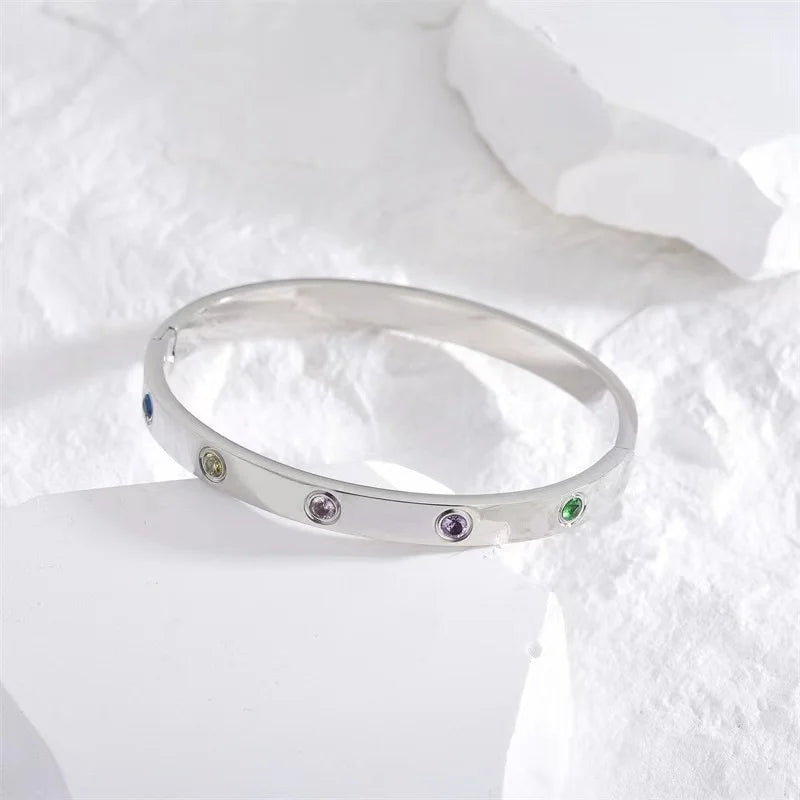 2023 New Design Gold Color Zircon And Cross Nut Nail Bracelet Gold & Bangle For Woman Stainless Steel Screw Brand Jewelry