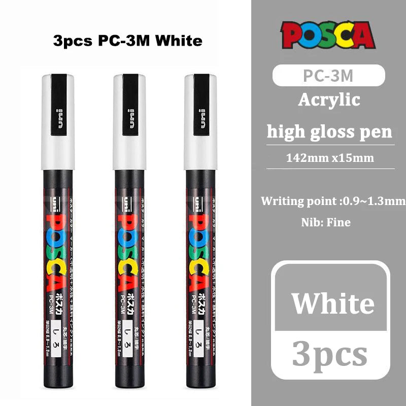 UNI Posca White Waterproof Permanent Acrylic Marker Pens Marcadores Non-fading POP Poster Pen Graffiti Advertisement Paint Pens