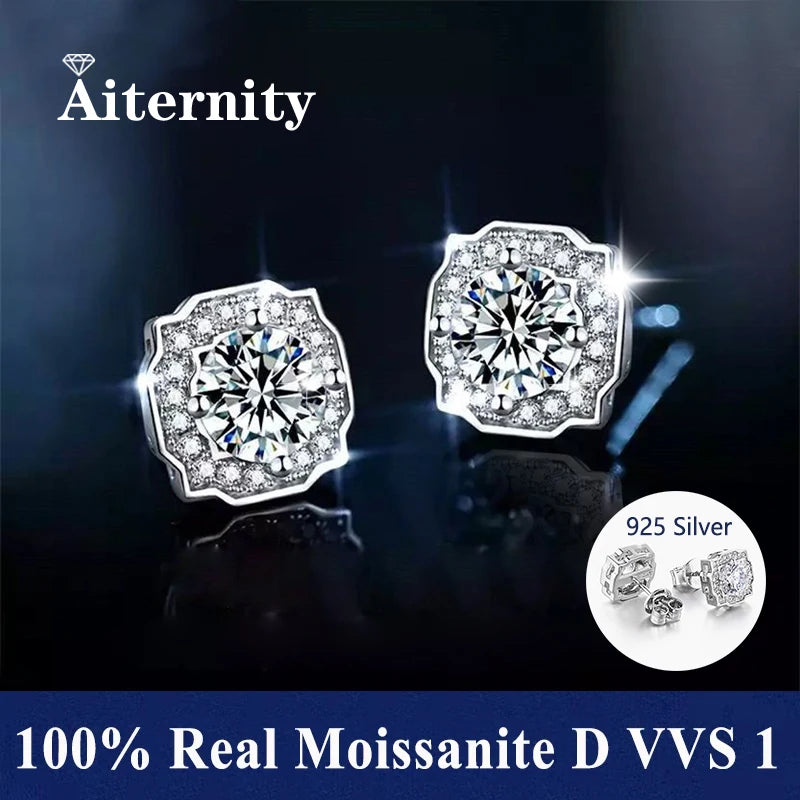 GRA Certificates 100% Real Moissanite 925 Sterling Silver D VVS1 Pass Diamond Tester Pen Moissanite Stud Earrings For Women