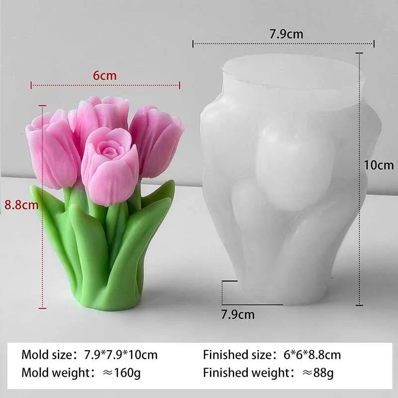 Valentine's Day Gift Tulip Bouquet Silicone Mold DIY Flowers Aroma Candle Molds Handmade Soap Candle Making Supplies