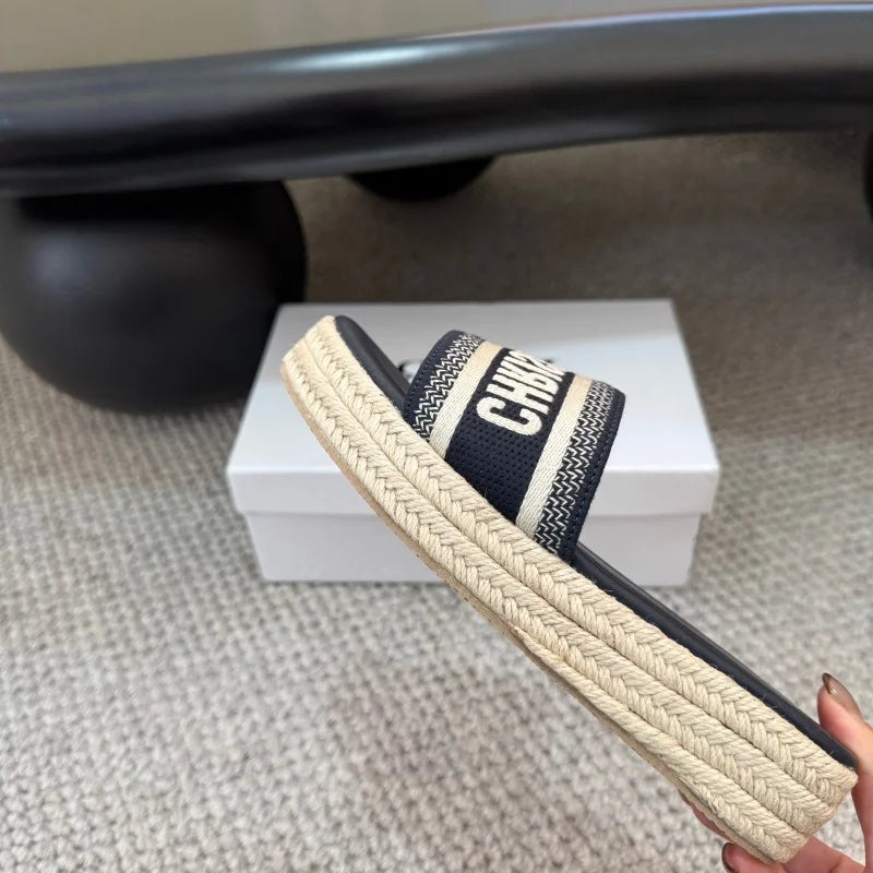 Women's Thick Bottom Slip-On Summer Shoes Embroidered Letter Casual Sandals High Heel Increase Depth Rubber Sole Shoes