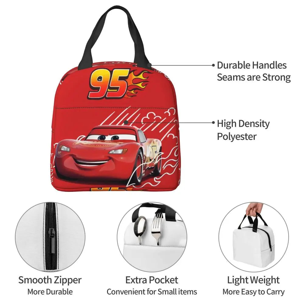 Custom Car 95 Lightning Mcqueen Insulated Lunch Bag for Women Resuable Racing Car Thermal Cooler Bento Box Office Picnic Travel