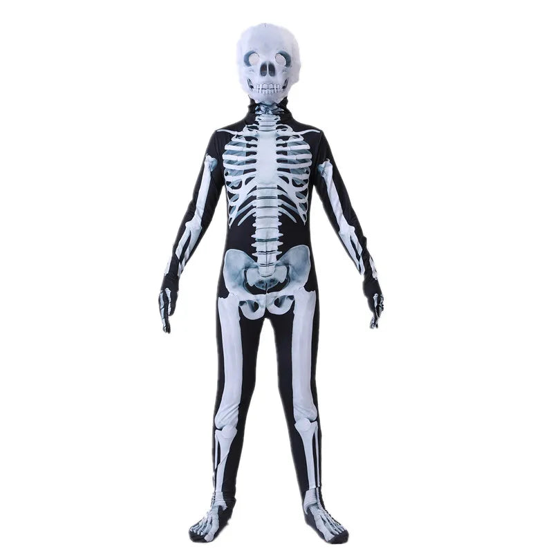 Adult Skeleton Jumpsuit Halloween Costume with Scary Mask Full Body Spooky Outfit for Cosplay Party Men's and Women Mardi Gras