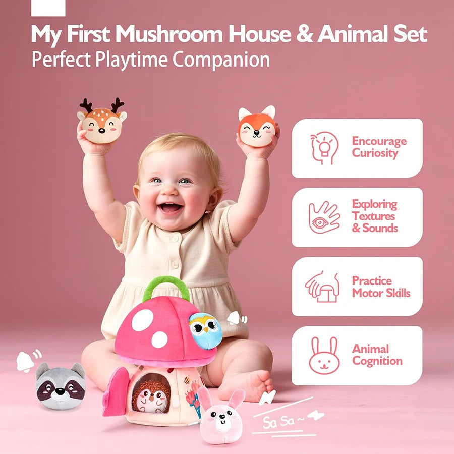 Baby Toys 6-12 Months Soft Baby Beehive with 5 Sensory Bee Rattle Mirror Crinkle Squeaker Busy Montessori Soft Toy for Toddlers