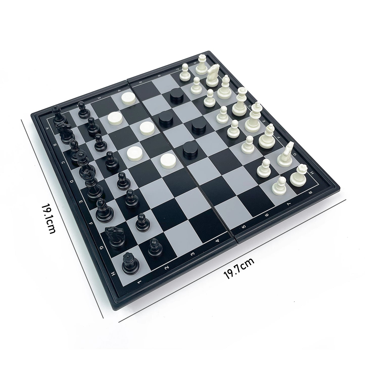 2 in 1 Foldable Magnetic Chess and Checkers Board Game Portable Plastic Chessboard Tabletop Travel Outdoor Game Set