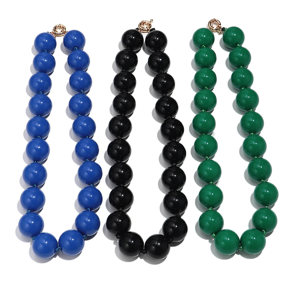 New Retro Colorful Acrylic Big Round Beads Choker Boho Trendy Handmade Knot Rope Necklaces for Women Man Statement Jewelry Gift