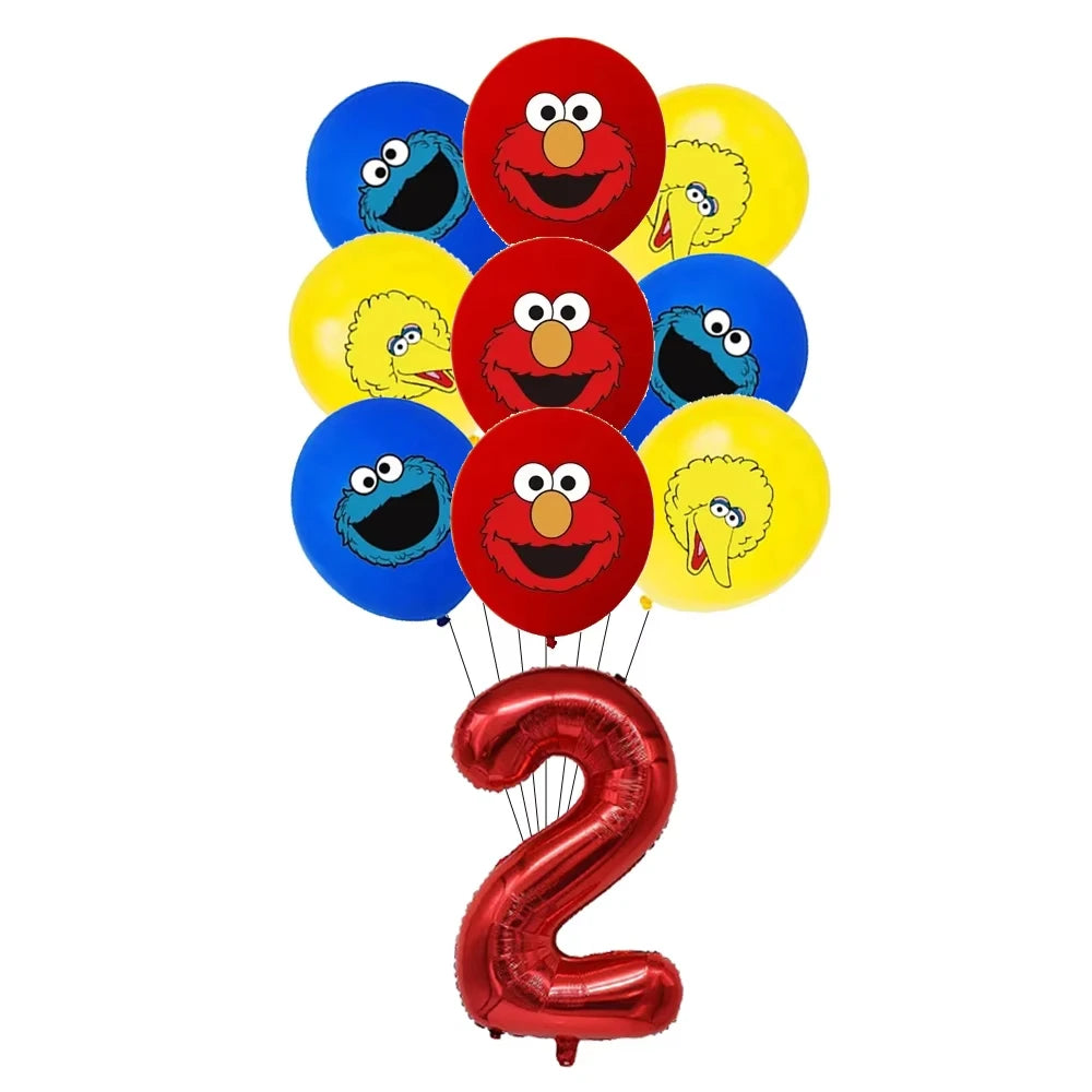 Cartoon Sesames  Street Birthday Party Decor Elmo and Friends Theme Tablecloth Plate Balloon Set Cake Decor Baby Shower