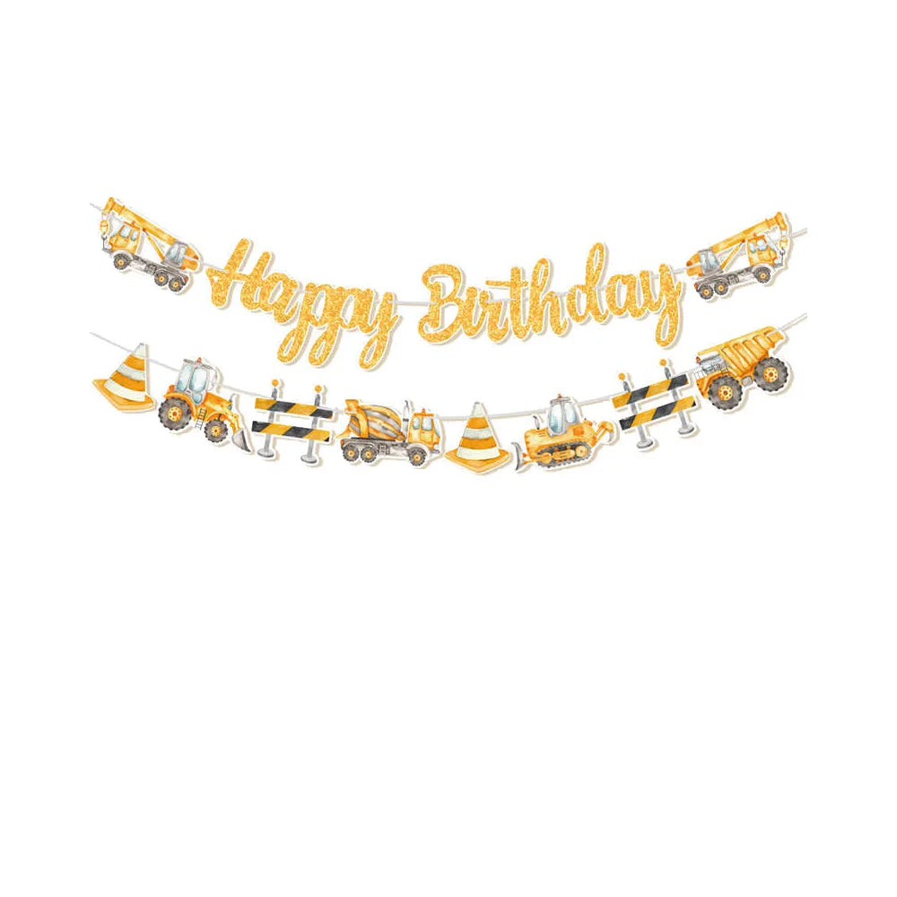 construction Party Banner Hanging swirls decor construction truck Excavator themed Banner boy construction Birthday decor Banner