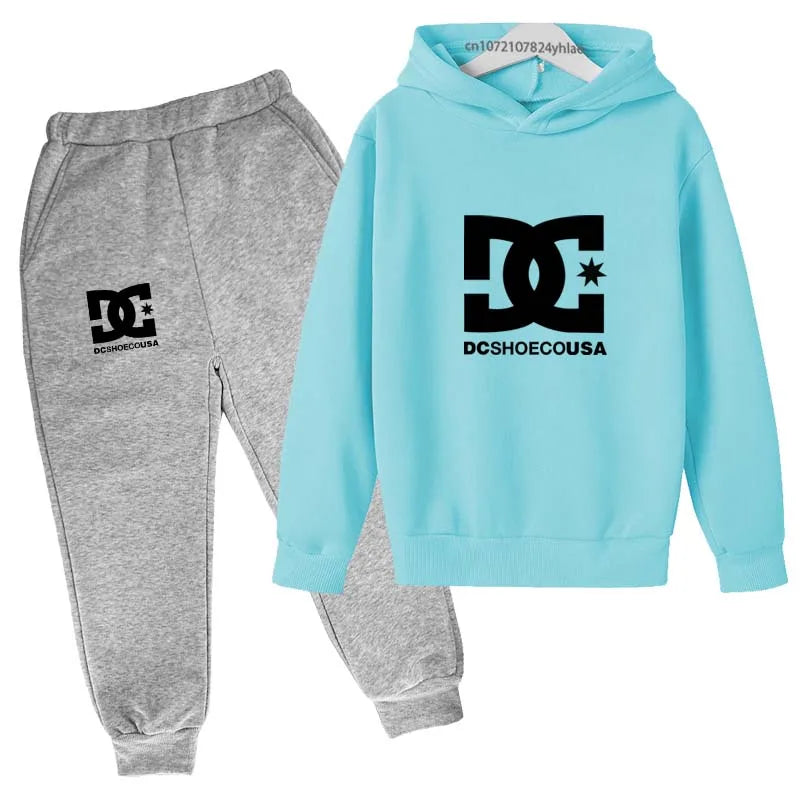 Kids Spring Autumn Casual Simple Print 2pcs Hoodie+Pants Tracksuits Trend Outfits Clothes Sets For 2-13 Years Boys And Girls