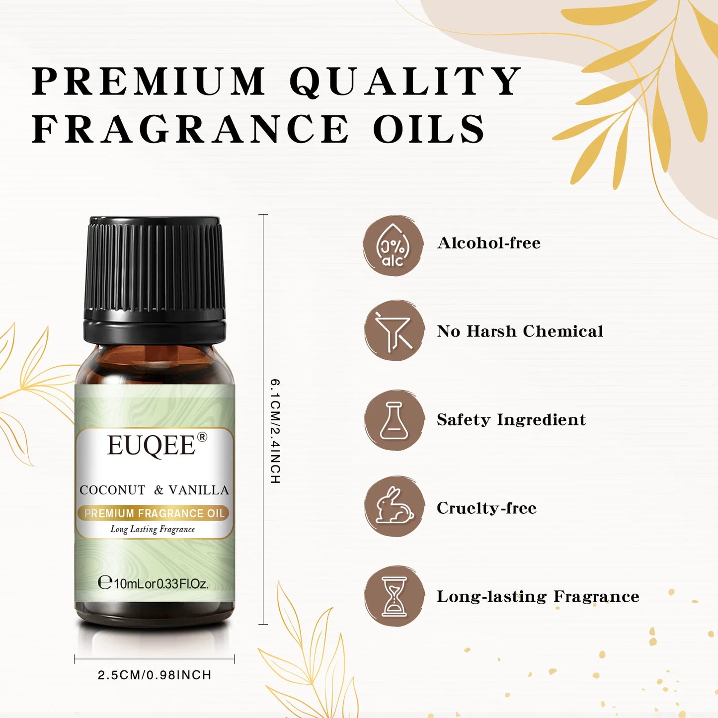 EUQEE 10ML Coconut & Vanilla Bubble Gum Fragrance Oil Coffee Pumpkin Pie Cedarwood Premium Aroma Oils For Making Candle,DIY Soap