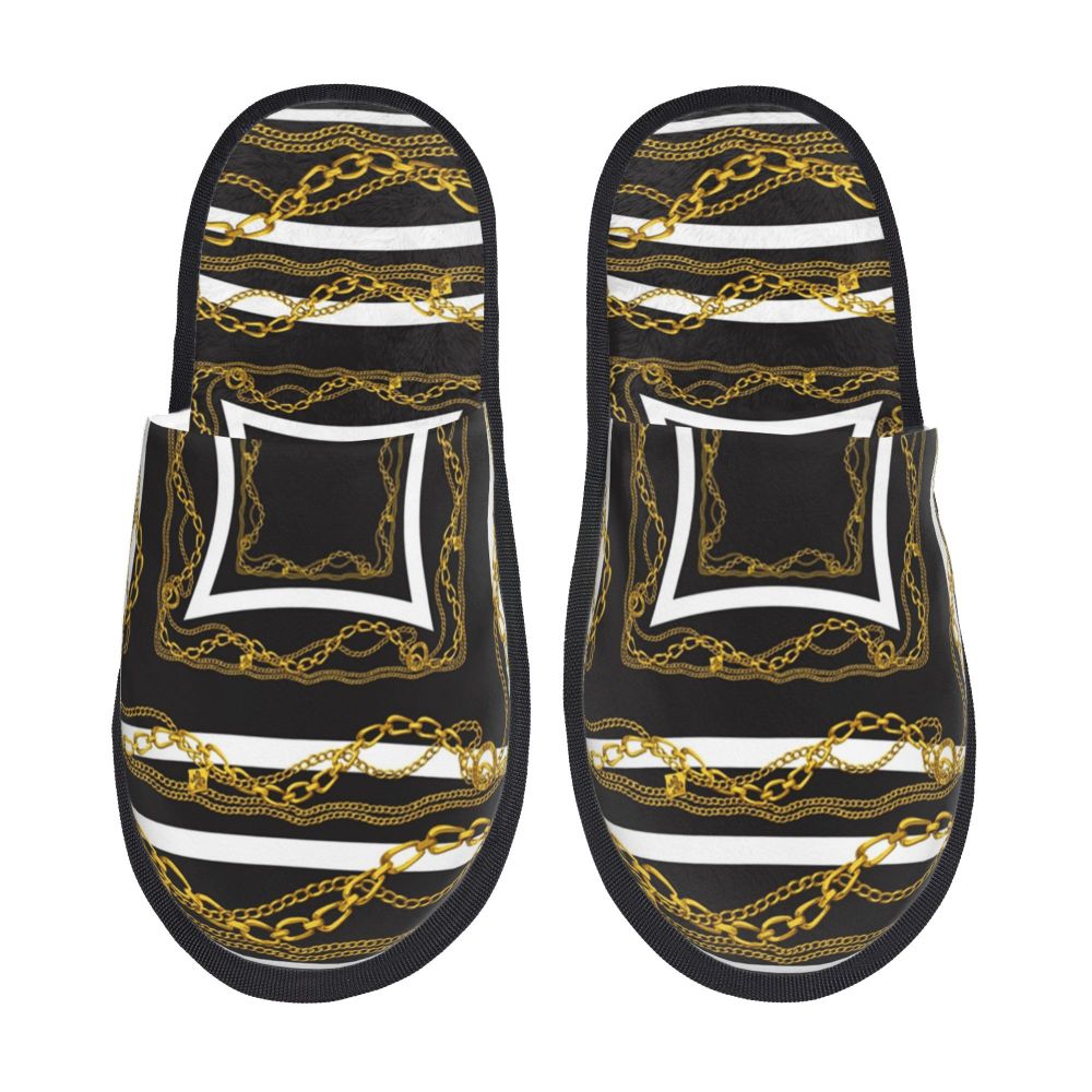 Custom Vintage Baroque Prints Greek Ornament Golden Meander Meandros Soft Scuff Memory Foam Slippers Women Hotel House Shoes