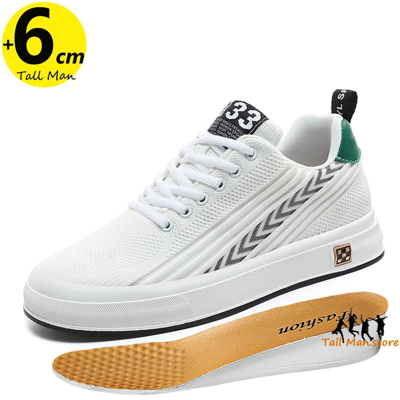 Lift Sneakers Men Booster Shoes Elevator Man Height Increase Insole 6cm Leisure Sports  Plus Size 37-46